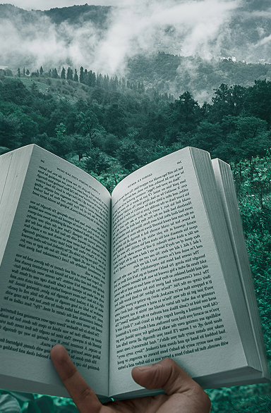 Open book with scenery